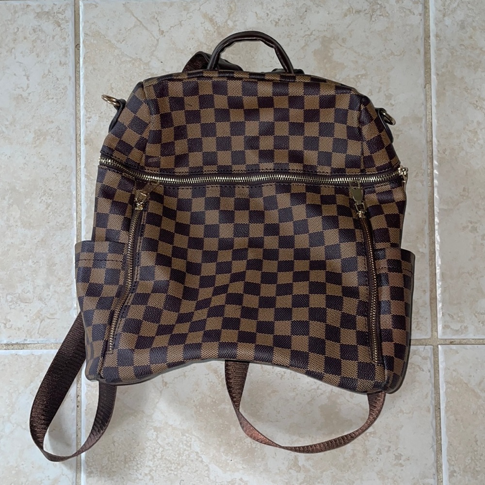 Brown Checkered Backpack